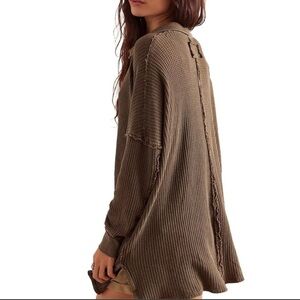 Free People We The Free Travis Oversized Thermal V Neck Polo Top